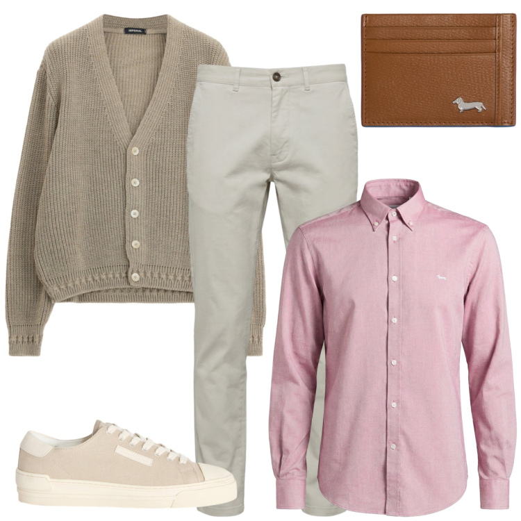 Outfit uomo - Total look #2455465. Stile Casual per Ufficio. Abbinamento con sneakers, camicie, pantaloni, portafogli, cardigans.