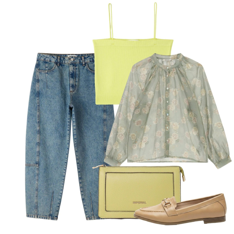 Outfit donna - Fine vacanza. Stile Bon Ton per Tutti i giorni. Abbinamento con mocassini, canottiere, jeans, borse a tracolla, camicie.