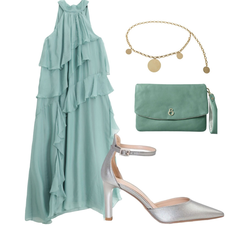 Outfit donna - Serata. Stile Chic per Serata fuori. Abbinamento con vestiti lunghi, cinture, décolleté, pochette.