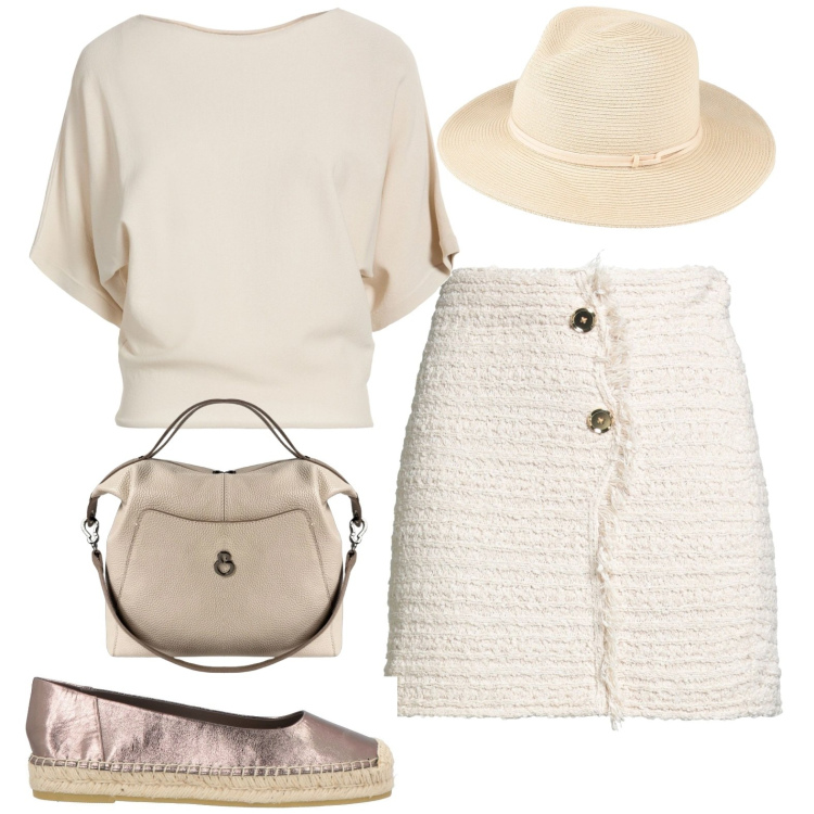 Outfit donna - agosto. Stile Casual per Tutti i giorni. Abbinamento con pullovers, cappelli, minigonne, espadrillas, borse a mano.
