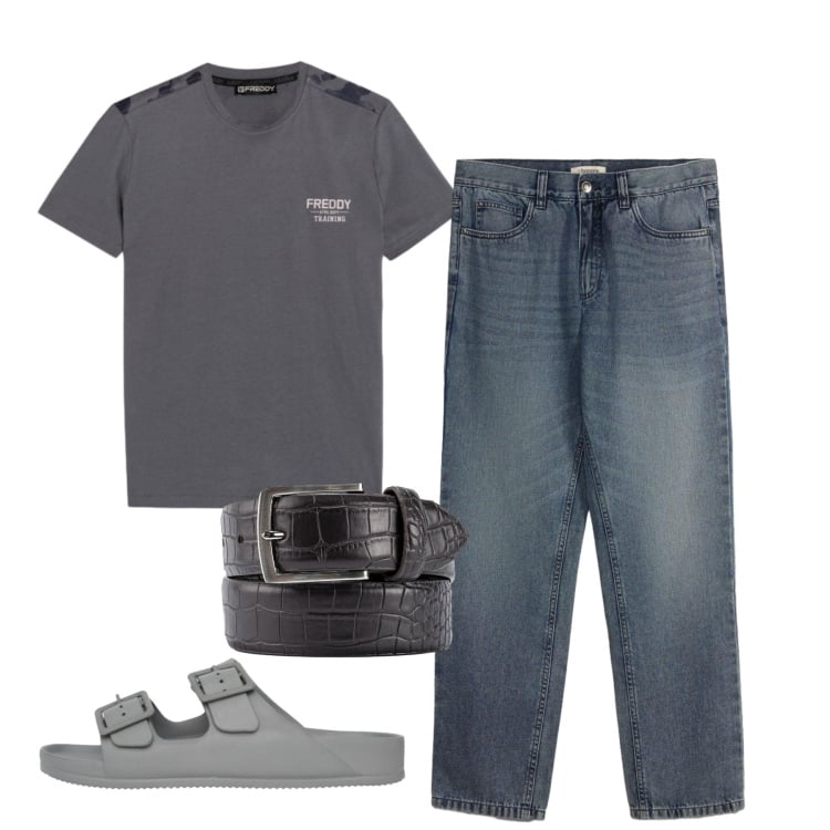 Outfit uomo - Total look #2455496. Stile Casual per Tutti i giorni. Abbinamento con jeans dritti, sandali, cinture, t-shirt.