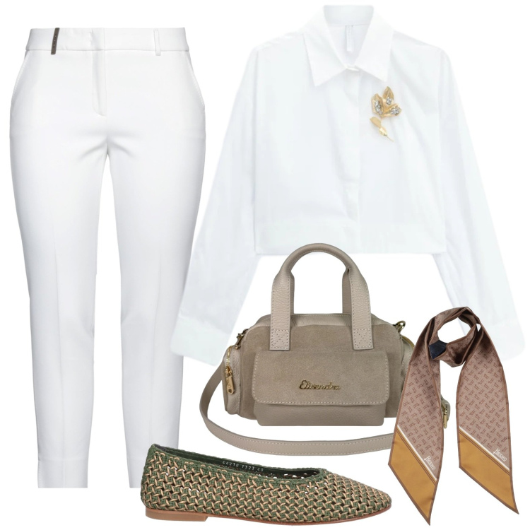 Outfit donna - White. Stile Casual per Tutti i giorni. Abbinamento con pantaloni, ballerine, sciarpe, camicie, borse a mano.