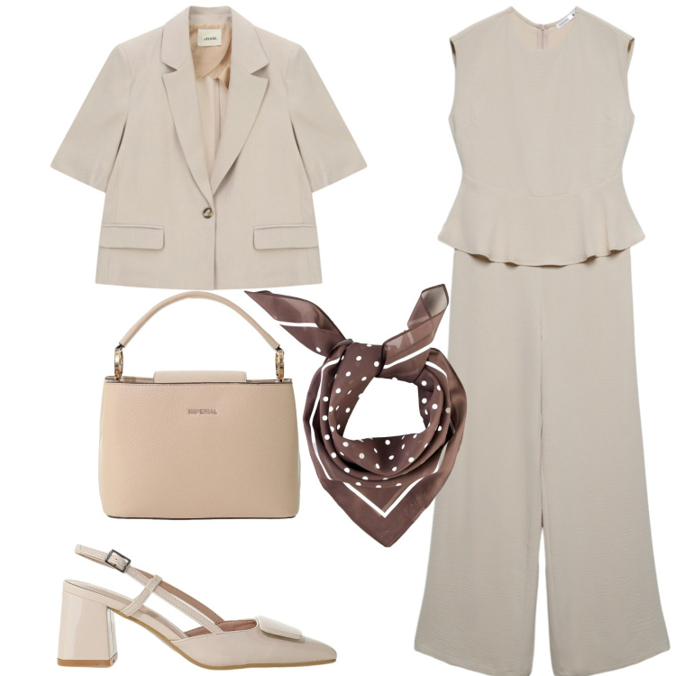 Outfit donna - Total look #2455520. Stile Bon Ton per Ufficio. Abbinamento con foulard, tute, borse a secchiello, décolleté, blazer.