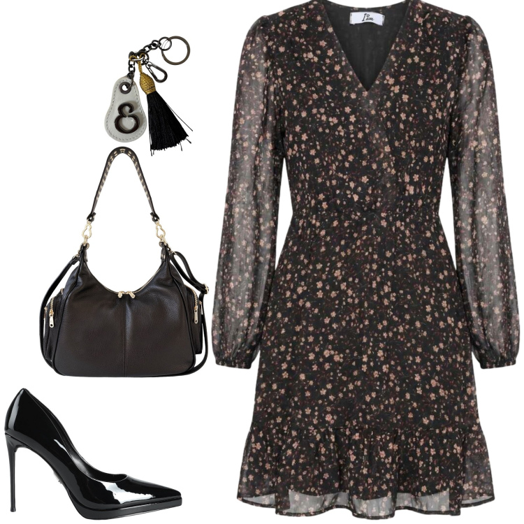 Outfit donna - Total look #2455533. Stile Casual chic per Serata fuori. Abbinamento con décolleté, vestiti corti, borse a spalla, portachiavi.