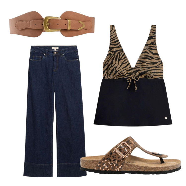 Outfit donna - Cintura stile western. Stile Etnico per Tutti i giorni. Abbinamento con cinture, jeans, infradito, canottiere.