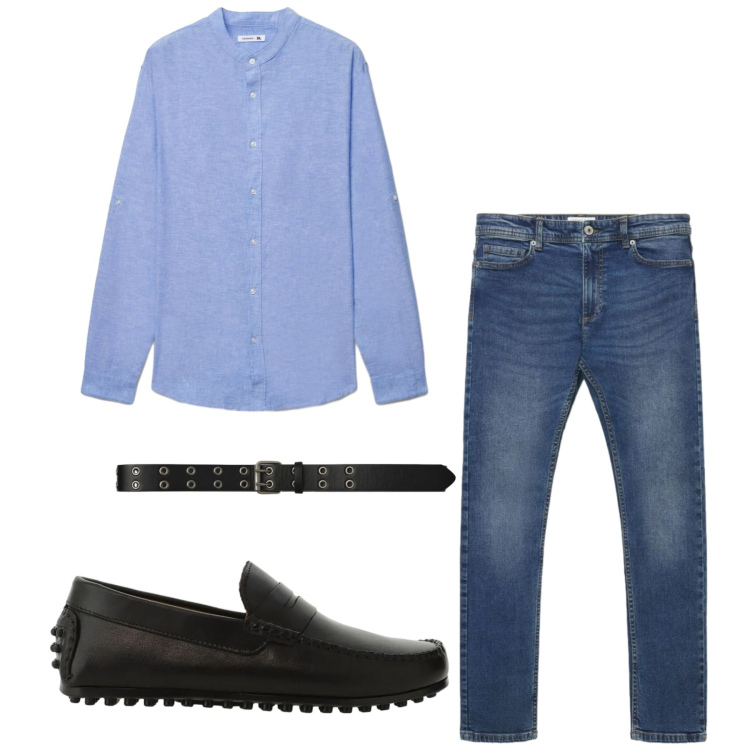 Outfit uomo - Total look #2455643. Stile Casual per Tutti i giorni. Abbinamento con scarpe stringate, camicie, jeans skinny, cinture.