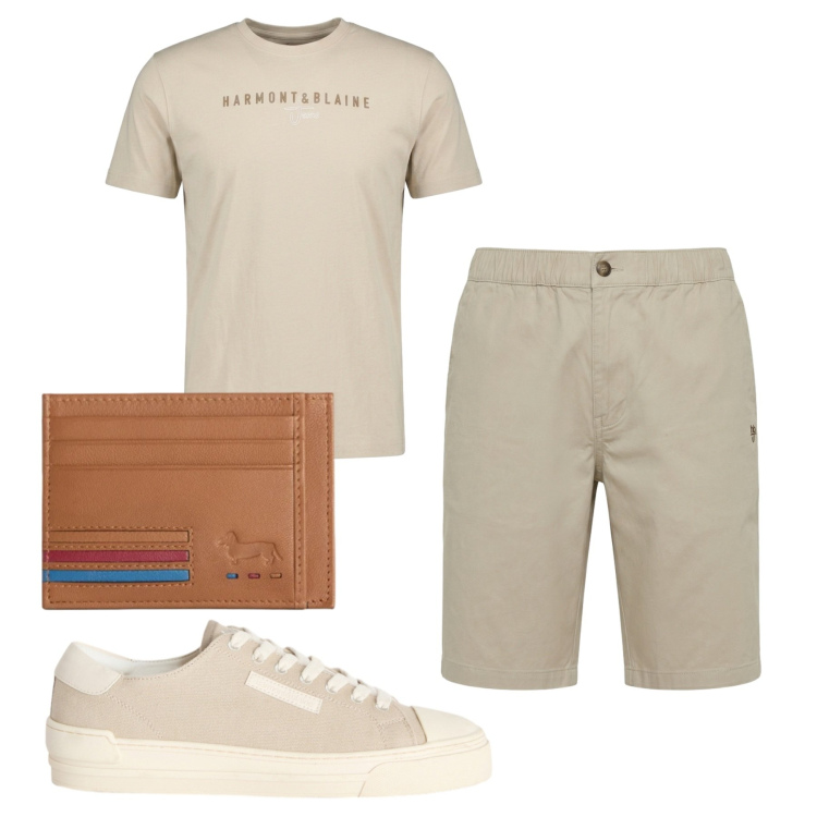 Outfit uomo - Total look #2455649. Stile Casual per Tutti i giorni. Abbinamento con sneakers, t-shirt, bermuda, portafogli.