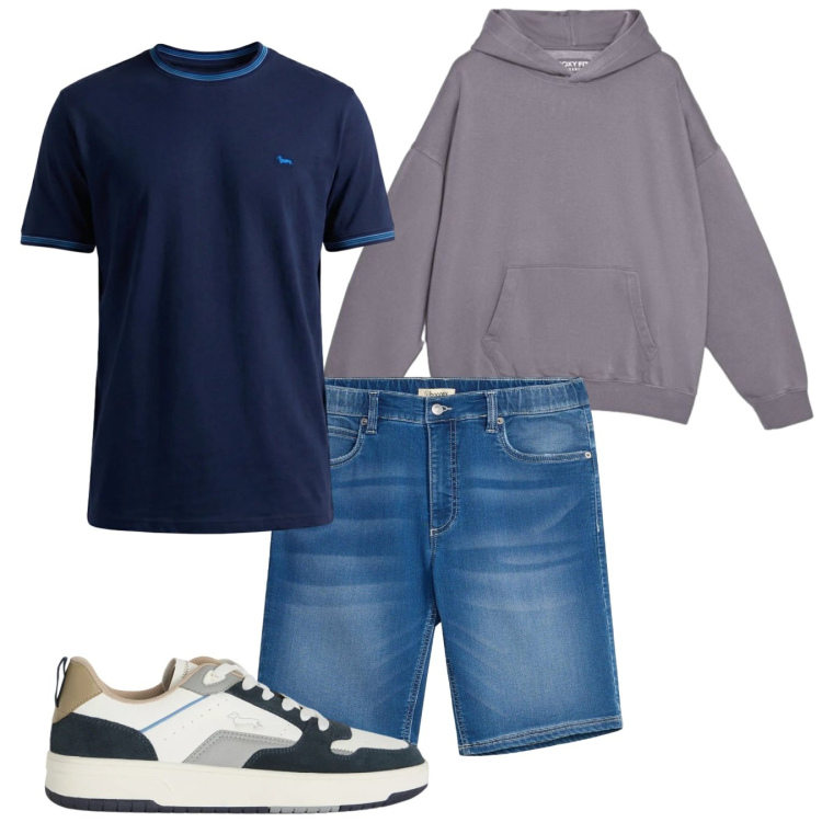 Outfit uomo - Total look #2455651. Stile Casual per Tutti i giorni. Abbinamento con bermuda, t-shirt, sneakers, felpe con cappuccio.