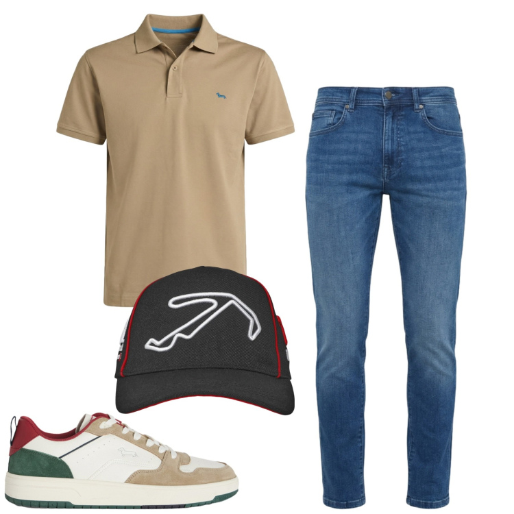 Outfit uomo - Total look #2455652. Stile Casual per Tutti i giorni. Abbinamento con sneakers, jeans slim fit, polo, cappelli con visiera.