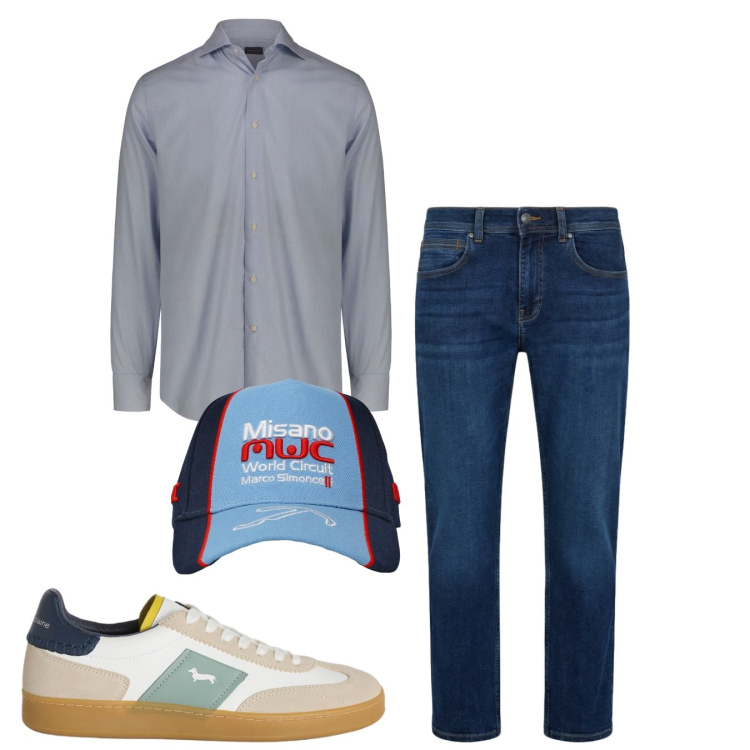 Outfit uomo - Total look #2455653. Stile Casual per Tutti i giorni. Abbinamento con jeans dritti, sneakers, cappelli, camicie.