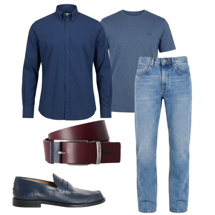 Outfit uomo - Total look #2455667. Stile Casual per Tutti i giorni. Abbinamento con jeans, scarpe stringate, t-shirt, cinture, camicie.