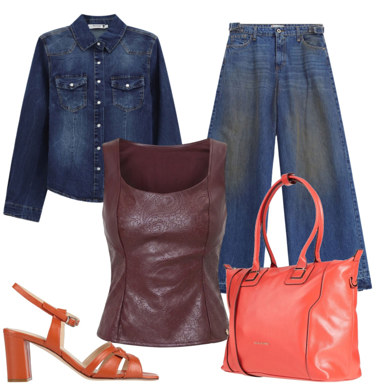 Outfit donna - Total look #2455670. Stile Casual chic per Tutti i giorni. Abbinamento con zaini, sandali in pelle, top, jeans, camicie.