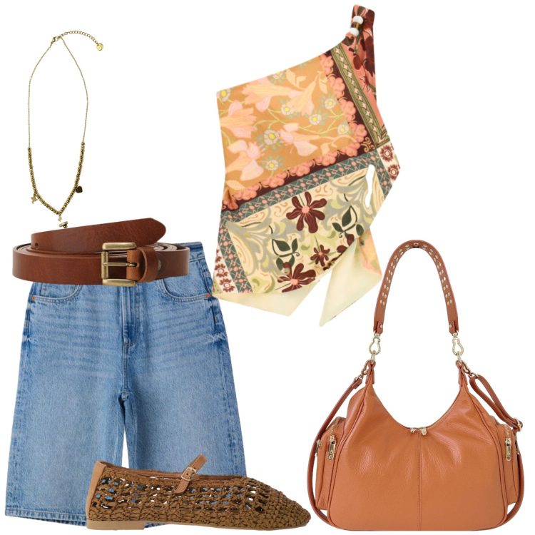 Outfit donna - Total look #2455675. Stile Casual chic per Tutti i giorni. Abbinamento con bermuda, cinture, ballerine, top, ciondoli, borse a spalla.