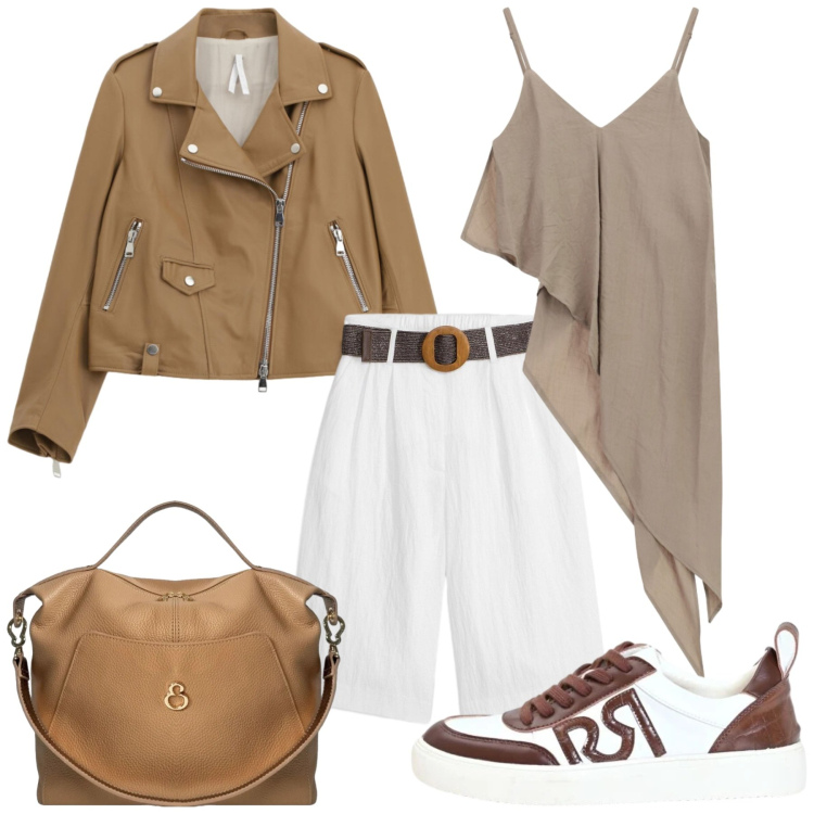 Outfit donna - Total look #2455695. Stile Trendy per Tutti i giorni. Abbinamento con bermuda, giacche, top, sneakers, borse a mano.