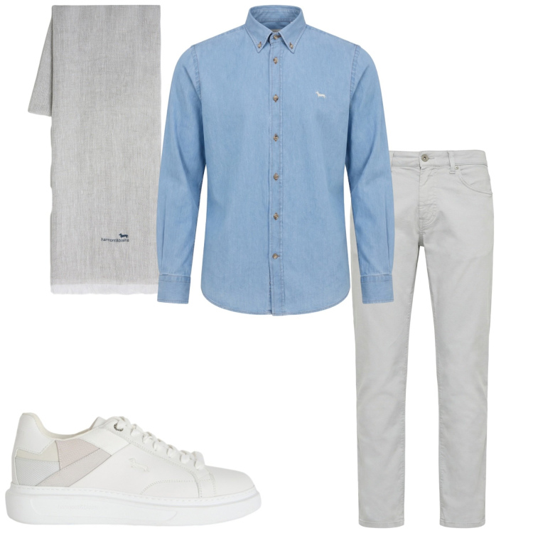 Outfit uomo - Harmont &Blaine. Stile Urban per Ufficio. Abbinamento con sneakers, pantaloni, sciarpe, camicie.