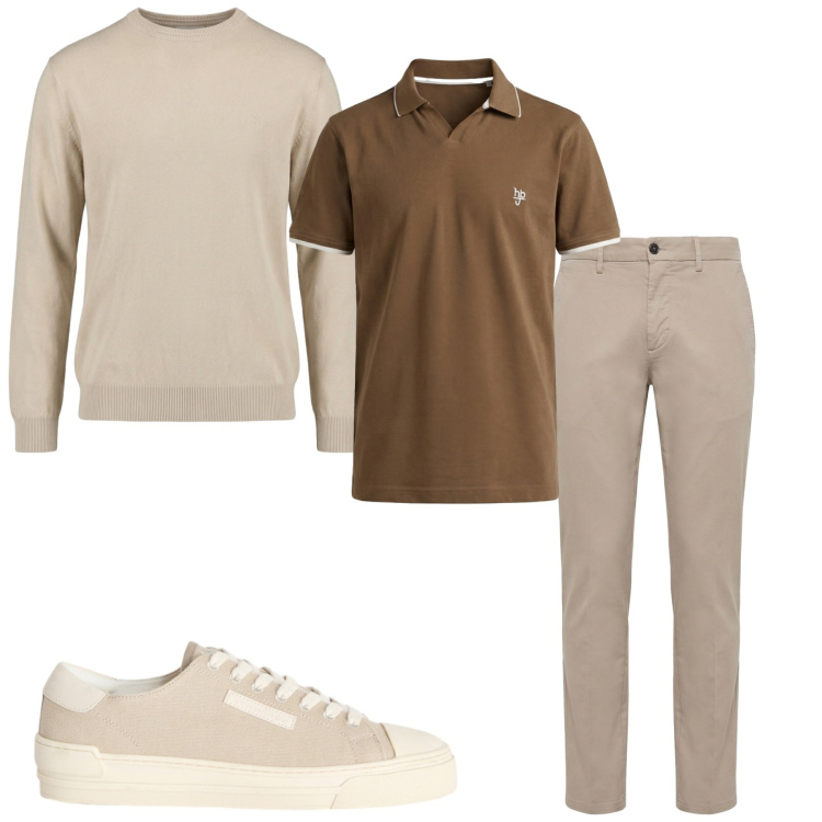 Outfit uomo - Sale Harmont& Blaine. Stile Casual per Ufficio. Abbinamento con sneakers, pantaloni, polo, maglieria.