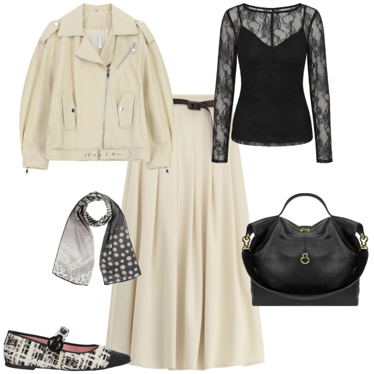 Outfit donna - Nuova stagione ufficio tempo libero. Stile Casual chic per Tutti i giorni. Abbinamento con ballerine, sciarpe, giacche, gonne lunghe, bluse, borse a spalla.