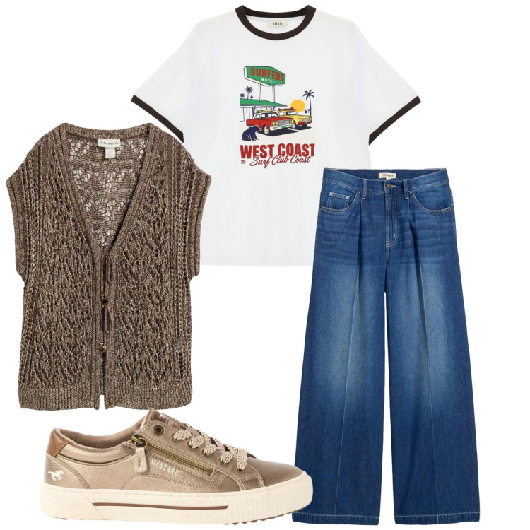 Outfit donna - Total look #2455776. Stile Casual per Tutti i giorni. Abbinamento con sneakers, jeans, maglieria, t-shirt.