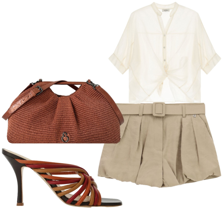Outfit donna - Total look #2455807. Abbinamento con shorts, sandali col tacco, camicie a manica corta, clutch.