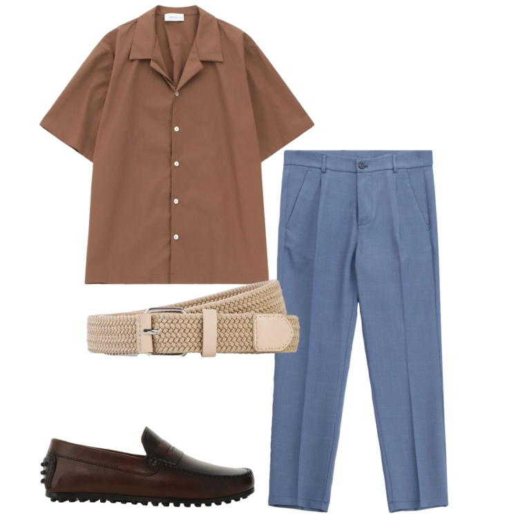 Outfit uomo - Total look #2455809. Stile Casual per Tutti i giorni. Abbinamento con cinture, pantaloni, camicie a manica corta, scarpe stringate.