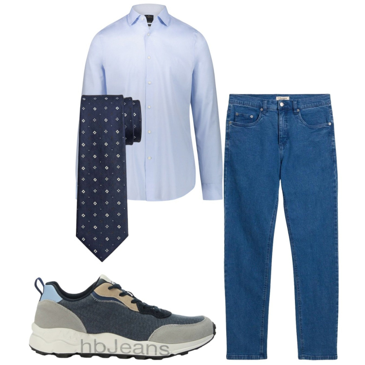 Outfit uomo - Total look #2455816. Stile Casual per Ufficio. Abbinamento con jeans, sneakers, camicie, cravatte.