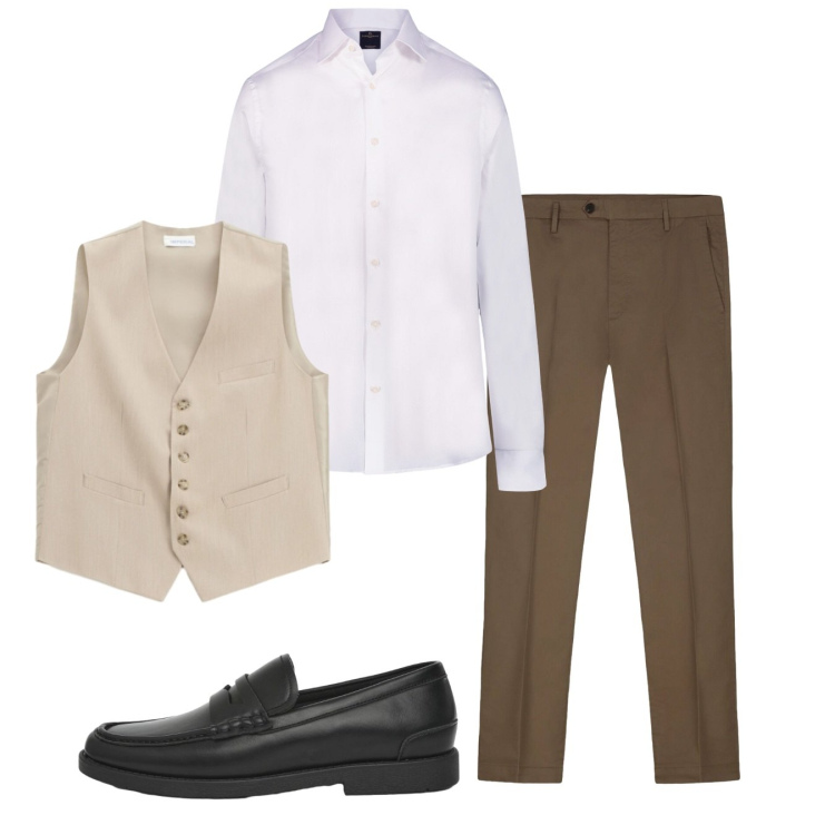 Outfit uomo - Total look #2455817. Stile Casual per Tutti i giorni. Abbinamento con gilet, scarpe stringate, camicie, pantaloni.