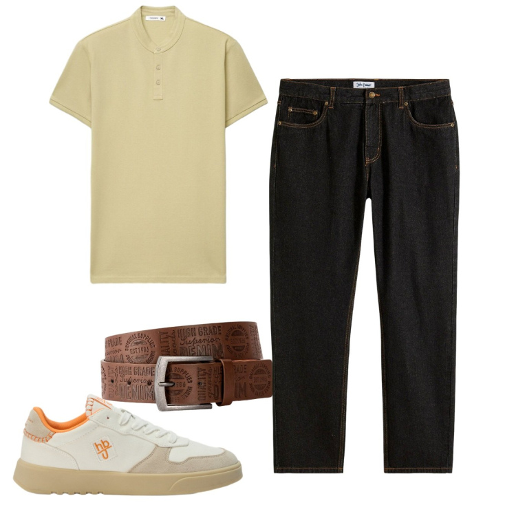 Outfit uomo - Total look #2455824. Stile Casual per Tutti i giorni. Abbinamento con jeans dritti, cinture, sneakers, polo.