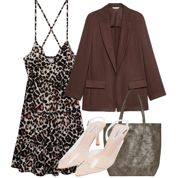 Outfit donna - Terranova - Infinite Summer. Stile Chic per Serata fuori. Abbinamento con blazer, vestiti corti, shopping bag, sandali col tacco.