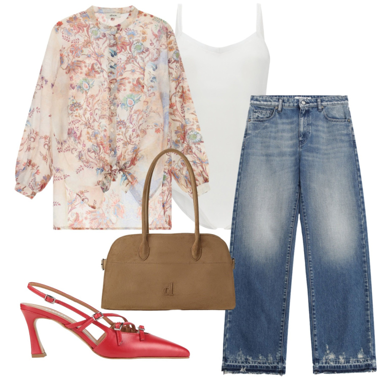 Outfit donna - Sling rosso anguria. Stile Casual chic per Tutti i giorni. Abbinamento con décolleté, borse a spalla, camicie, jeans, body.