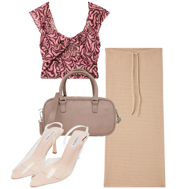 Outfit donna - Total look #2455861. Stile Bon Ton per Tutti i giorni. Abbinamento con sandali col tacco, gonne lunghe, top, borse a tracolla.
