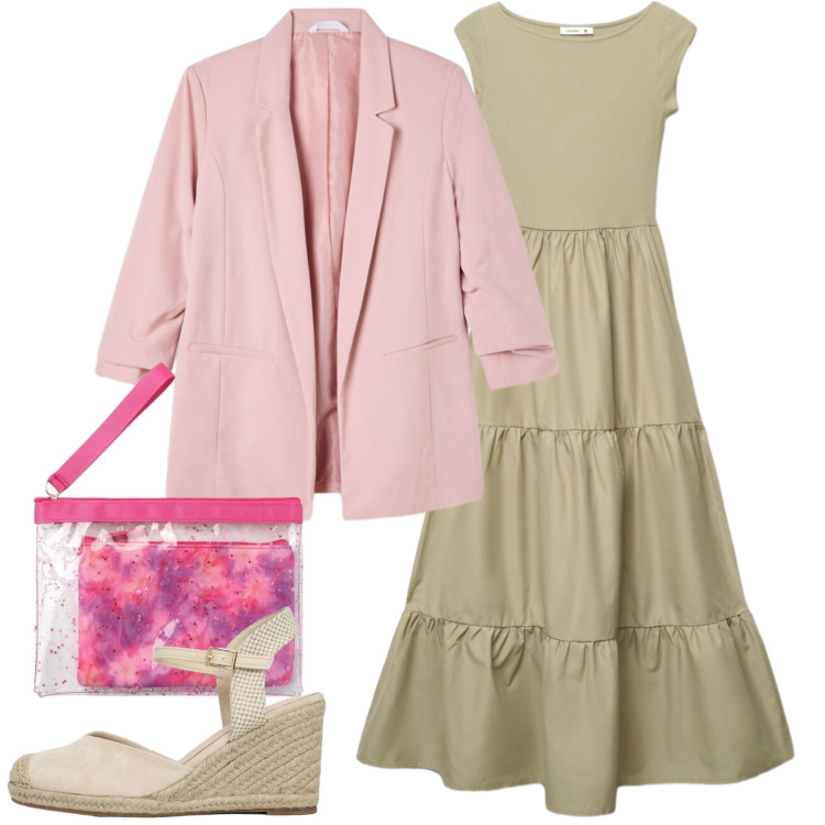 Outfit donna - Total look #2455874. Stile Romantica per Tutti i giorni. Abbinamento con vestiti lunghi, pochette, zeppe, blazer.
