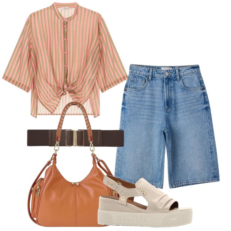 Outfit donna - Righe. Stile Casual per Tutti i giorni. Abbinamento con sandali, camicie, bermuda, cinture, borse a spalla.