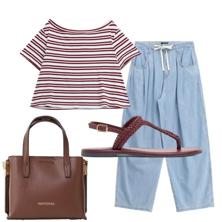 Outfit donna - Total look #2455897. Stile Casual per Tutti i giorni. Abbinamento con ciabatte, t-shirt, borse a tracolla, jeans.