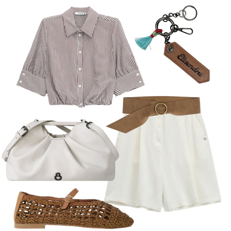 Outfit donna - Total look #2455902. Stile Casual chic per Ufficio. Abbinamento con bermuda, camicie a manica corta, ballerine, cinture, clutch, portachiavi.