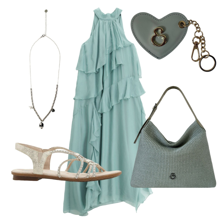 Outfit donna - Total look #2455921. Stile Romantica per Serata fuori. Abbinamento con sandali, vestiti lunghi, ciondoli, borse a spalla, portachiavi.