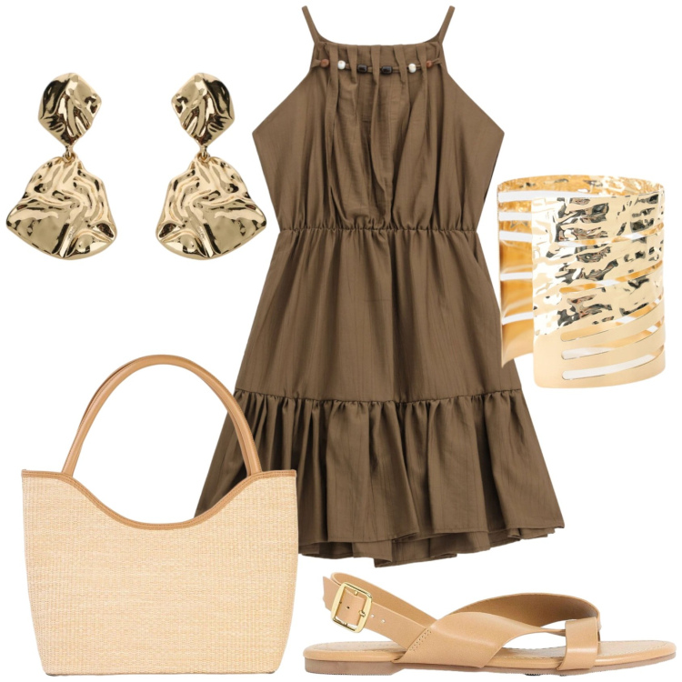 Outfit donna - Total look #2455923. Stile Etnico per Serata fuori. Abbinamento con shopping bag, sandali, vestiti corti, orecchini, braccialetti.