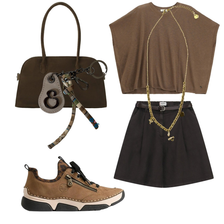 Outfit donna - Total look #2455925. Stile Trendy per Tutti i giorni. Abbinamento con sneakers, borse a spalla, top, bermuda, ciondoli, portachiavi.