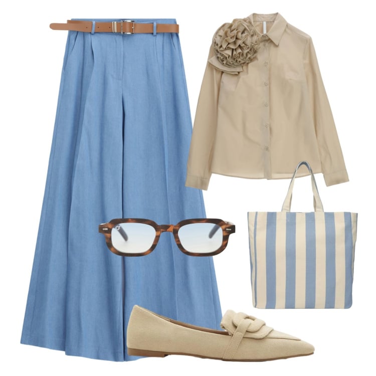 Outfit donna - Rientro in città. Stile Casual per Ufficio. Abbinamento con mocassini, shopping bag, jeans, camicie, occhiali da sole.