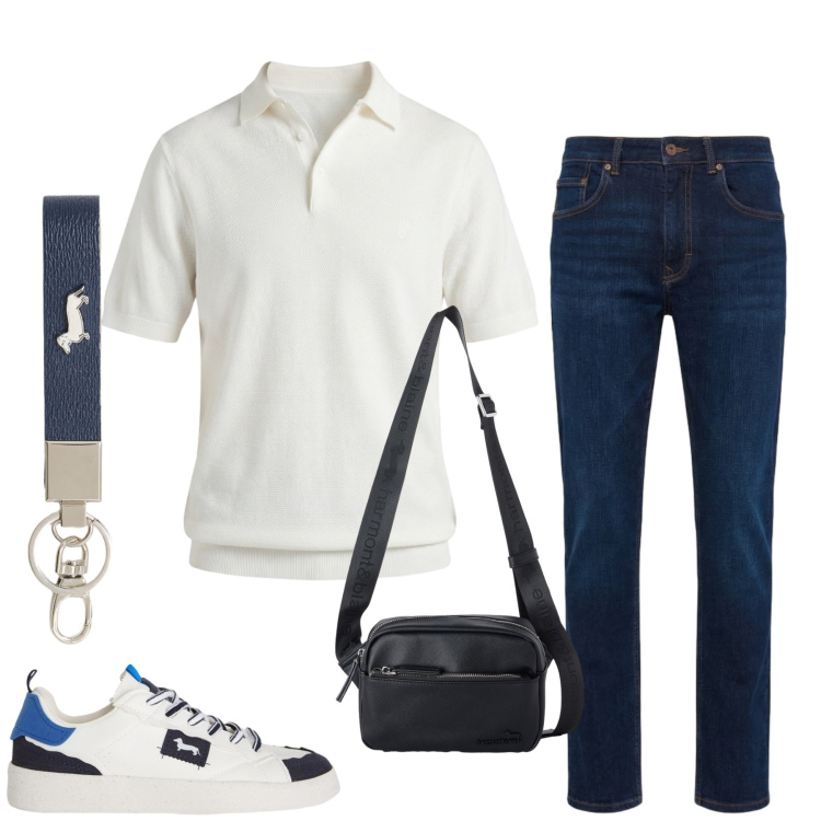 Outfit uomo - Total look #2455982. Stile Casual per Tutti i giorni. Abbinamento con sneakers, jeans, polo, borse sportive, portachiavi.