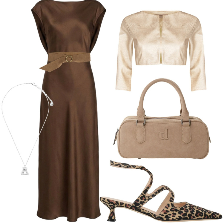 Outfit donna - Serata. Stile Chic per Serata fuori. Abbinamento con décolleté, ciondoli, borse a mano, cinture, bolero, vestiti lunghi.