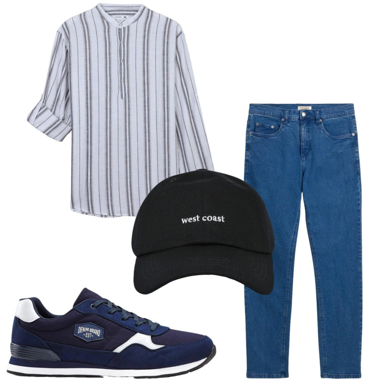 Outfit uomo - Total look #2455995. Stile Casual per Tutti i giorni. Abbinamento con sneakers, jeans, cappelli con visiera, camicie.