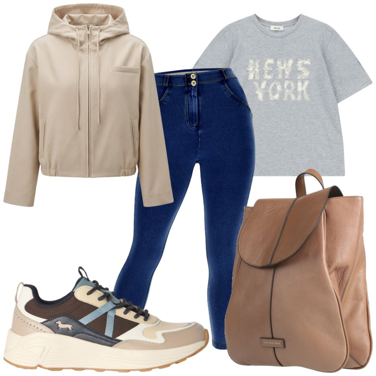 Outfit donna - Total look #2456063. Stile Basic per Sport. Abbinamento con zaini, cappotti, sneakers, t-shirt, jeggings.