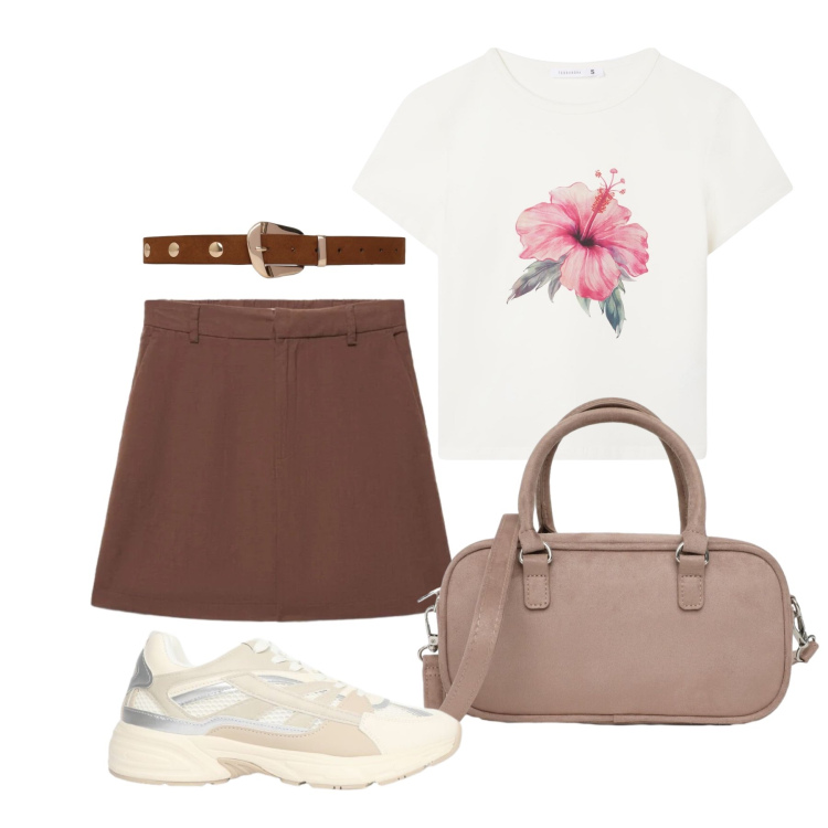 Outfit donna - Agosto. Stile Casual chic per Tutti i giorni. Abbinamento con t-shirt, sneakers, shorts, borse a tracolla, cinture.