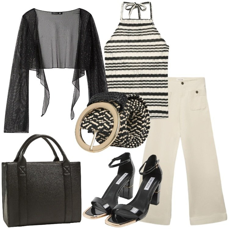 Outfit donna - Terranova - Infinite Summer. Stile Trendy per Serata fuori. Abbinamento con blazer, jeans, cinture, borse tote, sabot, canottiere.