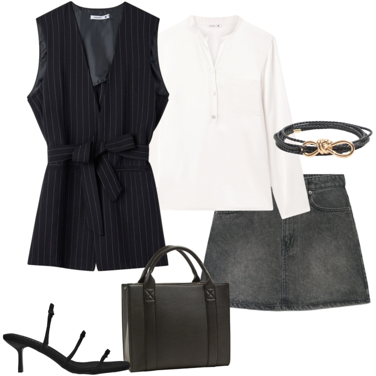 Outfit donna - Terranova infinite Summer. Stile Casual chic per Serata fuori. Abbinamento con borse tote, camicie, minigonne, cinture, sandali col tacco, gilet.
