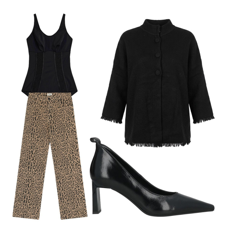 Outfit donna - Agosto. Stile Etnico per Serata fuori. Abbinamento con décolleté, body, pantaloni, cardigans.