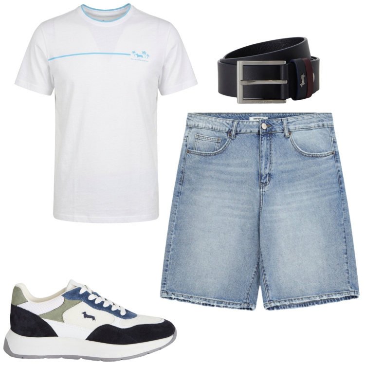 Outfit uomo - Total look #2456185. Stile Casual per Tutti i giorni. Abbinamento con sneakers, t-shirt, cinture, bermuda.