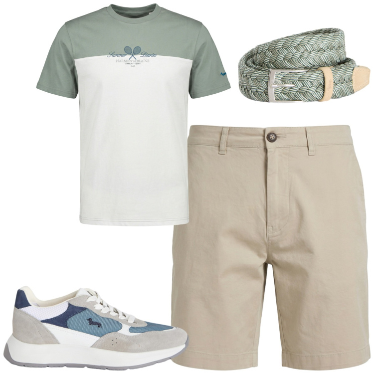 Outfit uomo - Total look #2456187. Stile Casual per Tutti i giorni. Abbinamento con t-shirt, sneakers, cinture, bermuda.