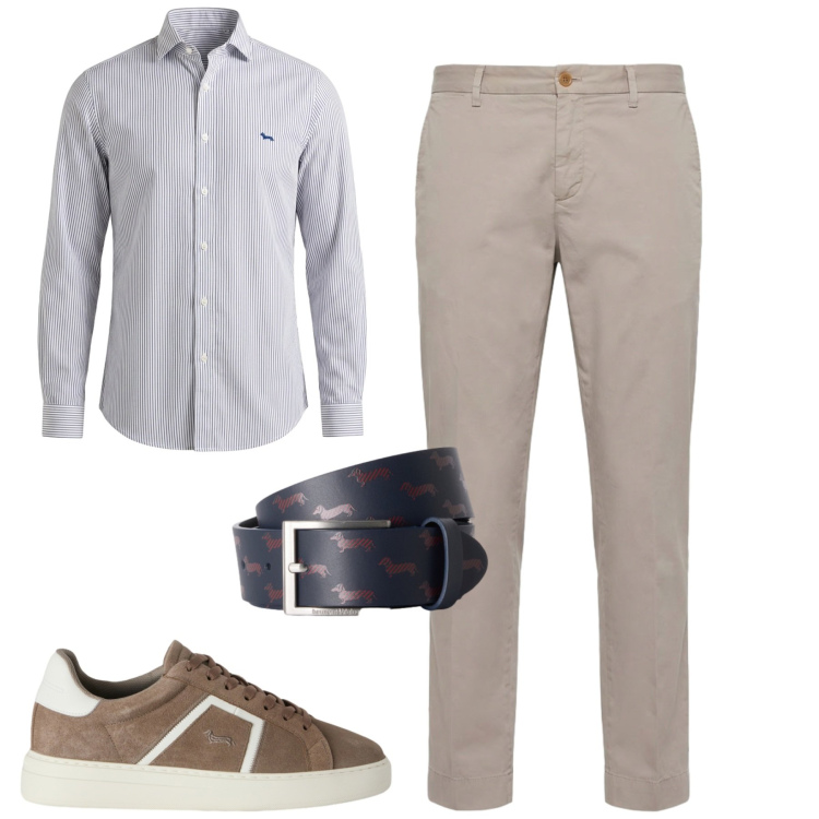 Outfit uomo - Total look #2456198. Stile Urban per Tutti i giorni. Abbinamento con pantaloni chino, camicie, cinture, sneakers.