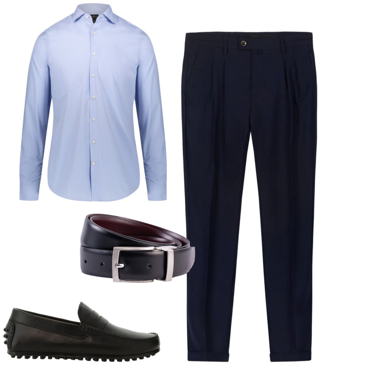 Outfit uomo - In ufficio. Stile Business/Elegante per Ufficio. Abbinamento con scarpe stringate, camicie, pantaloni, cinture.